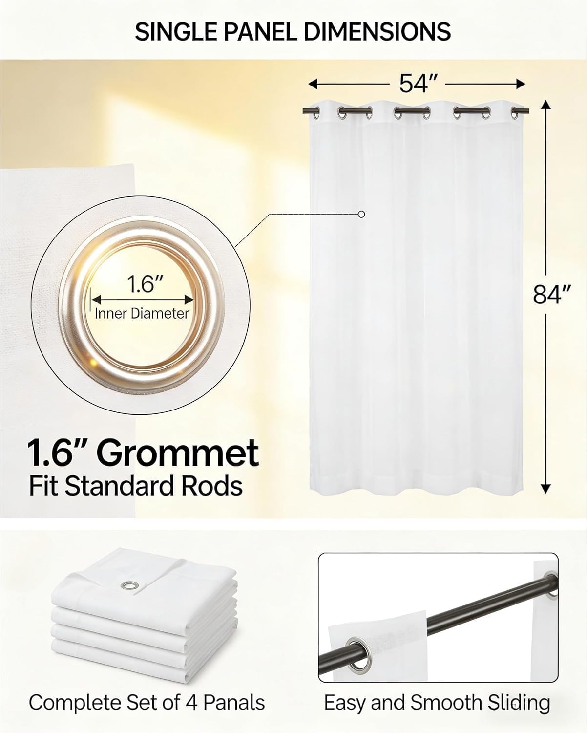 HolidayIdeas White Outdoor Sheer Curtains for Patio Waterproof, 4 Panels - 54 x 84 Inch - Light Filtering Voile Outside Curtains Grommet Drapes for Front Porch, Gazebo, Pergola, Backyard