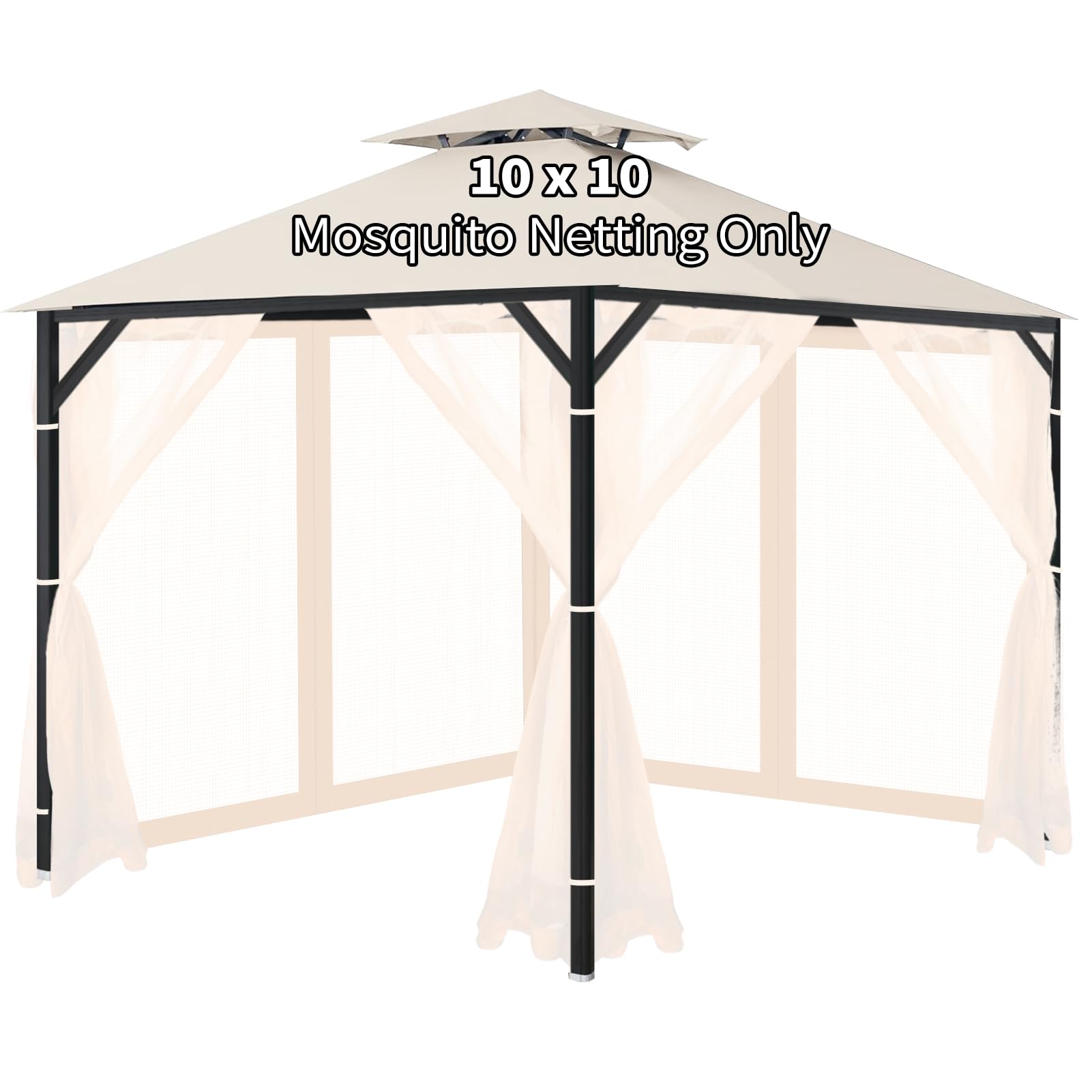 Gazebo Universal Replacement Mosquito Netting, 10'x10' Gazebo Netting Outdoor, 4-Panel Screen Walls for Outdoor Patio with Zipper (Mosquito Net Only) (Brown)