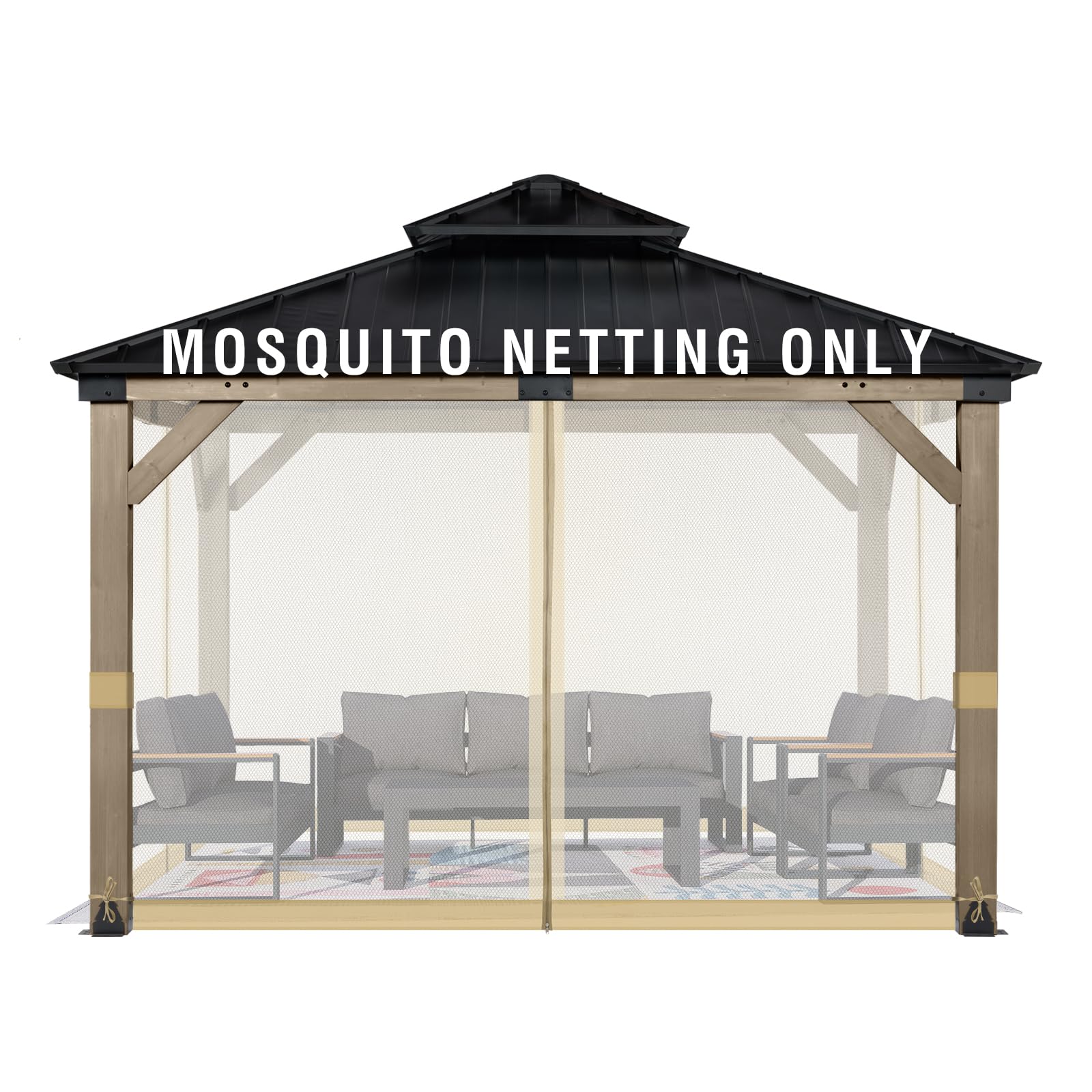 Aoodor Universal 12x12 ft Gazebo Mosquito Netting, Replacement 4-Panel Sidewalls with Double Zippers for Patio, Backyard, Deck, and Lawn (Netting Only, Gray)