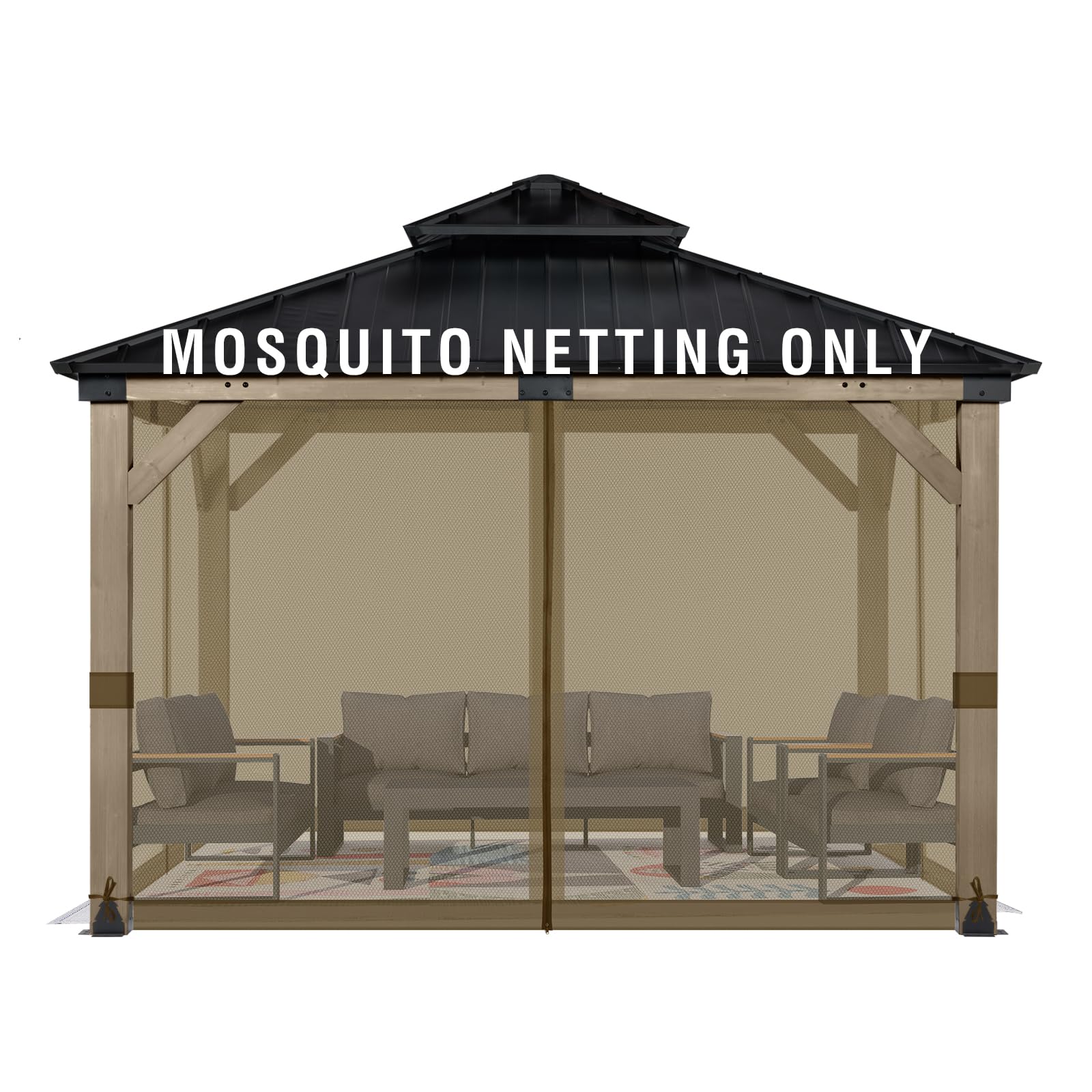 Aoodor Universal 12x12 ft Gazebo Mosquito Netting, Replacement 4-Panel Sidewalls with Double Zippers for Patio, Backyard, Deck, and Lawn (Netting Only, Gray)