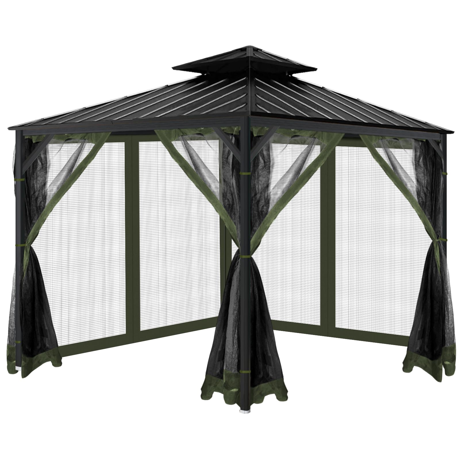 Gazebo Universal Replacement Mosquito Netting, 10'x10' Gazebo Netting Outdoor, 4-Panel Screen Walls for Outdoor Patio with Zipper (Mosquito Net Only) (Brown)
