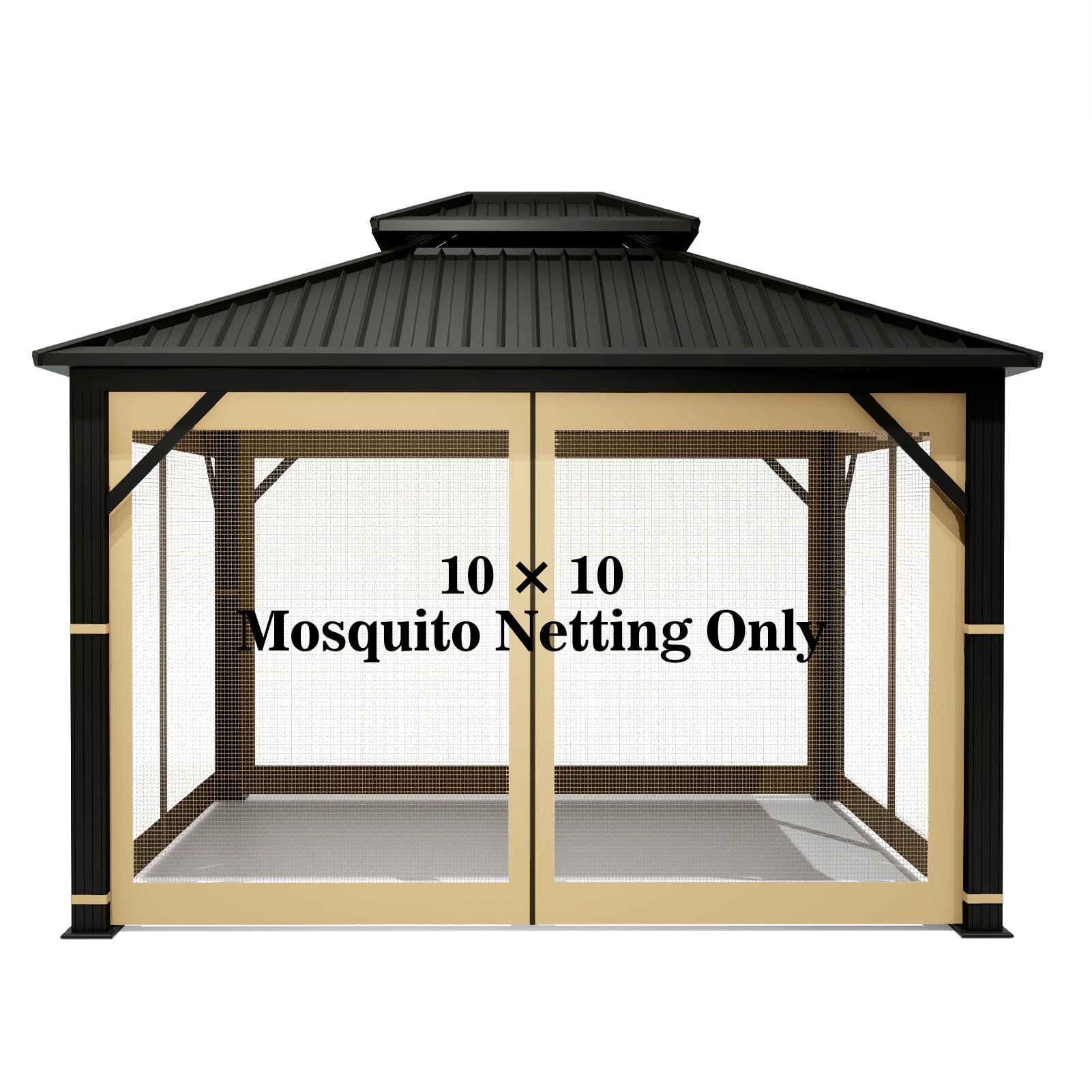 Gazebo Universal Replacement Mosquito Netting – Hugline 10' x 10' Outdoor Mesh Netting Screen 4-Panel Sidewall Curtain with Zipper (Khaki)