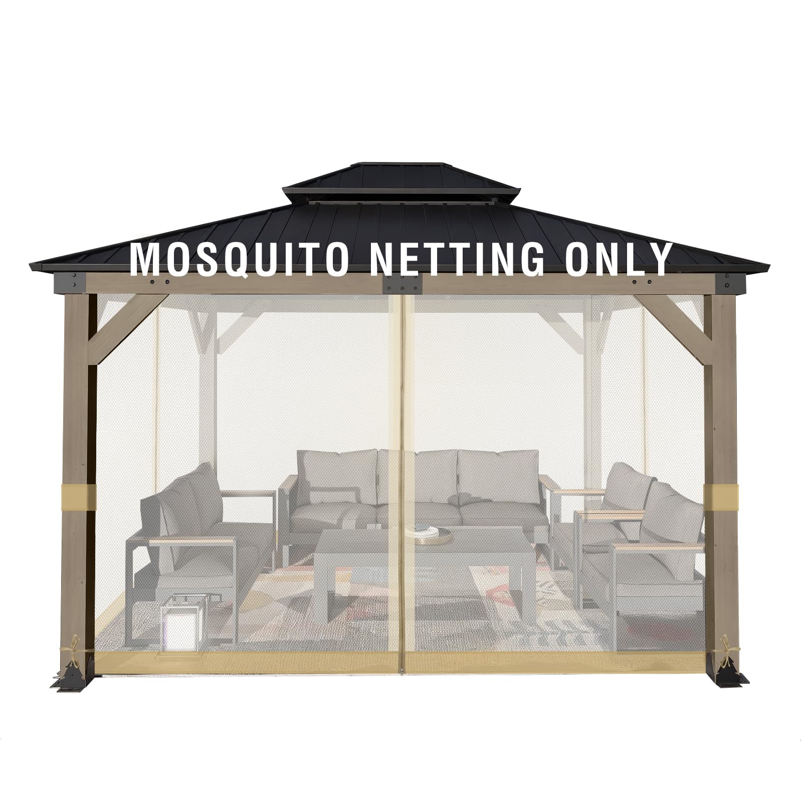 Aoodor Universal 12x12 ft Gazebo Mosquito Netting, Replacement 4-Panel Sidewalls with Double Zippers for Patio, Backyard, Deck, and Lawn (Netting Only, Gray)