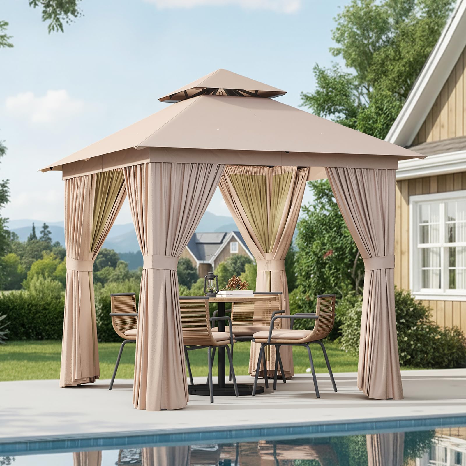 Aoxun Outdoor Gazebo for Patio 10x12, Metal Frame Canopy with Double Roofs, Heavy Duty Party Tent and Shelter with Mosquito Netting and Privacy Screen for Backyard, Lawn, Garden, Deck