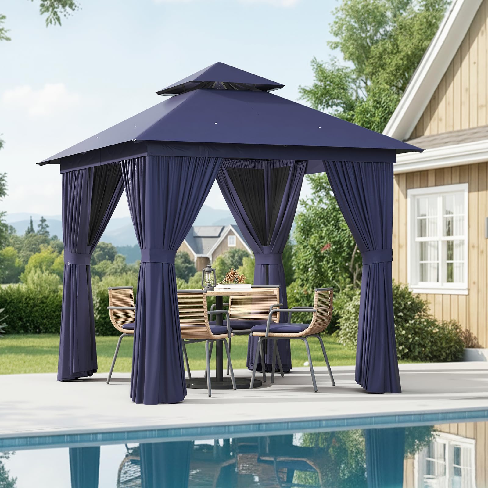 Aoxun Outdoor Gazebo for Patio 10x12, Metal Frame Canopy with Double Roofs, Heavy Duty Party Tent and Shelter with Mosquito Netting and Privacy Screen for Backyard, Lawn, Garden, Deck