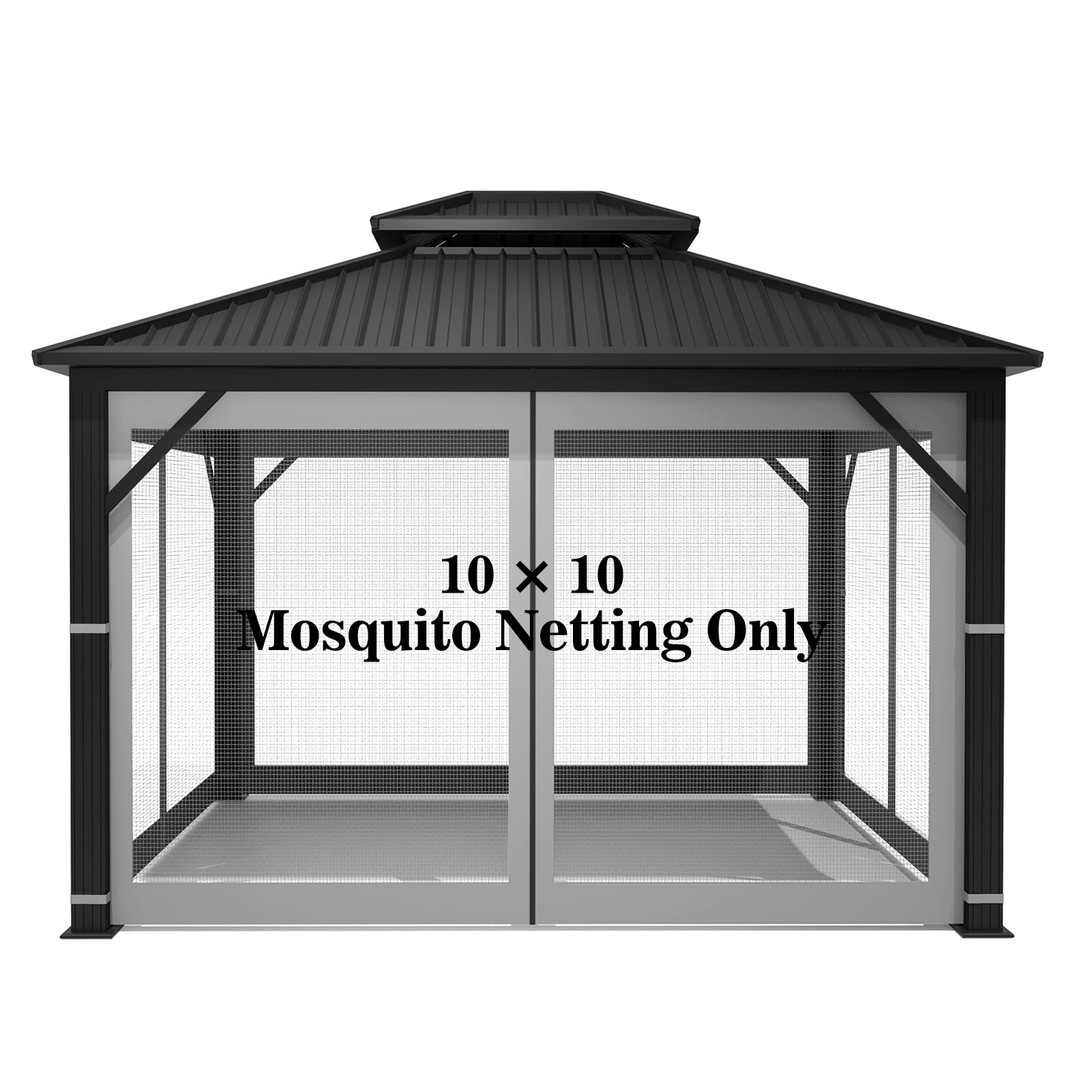 Gazebo Universal Replacement Mosquito Netting – Hugline 10' x 10' Outdoor Mesh Netting Screen 4-Panel Sidewall Curtain with Zipper (Khaki)