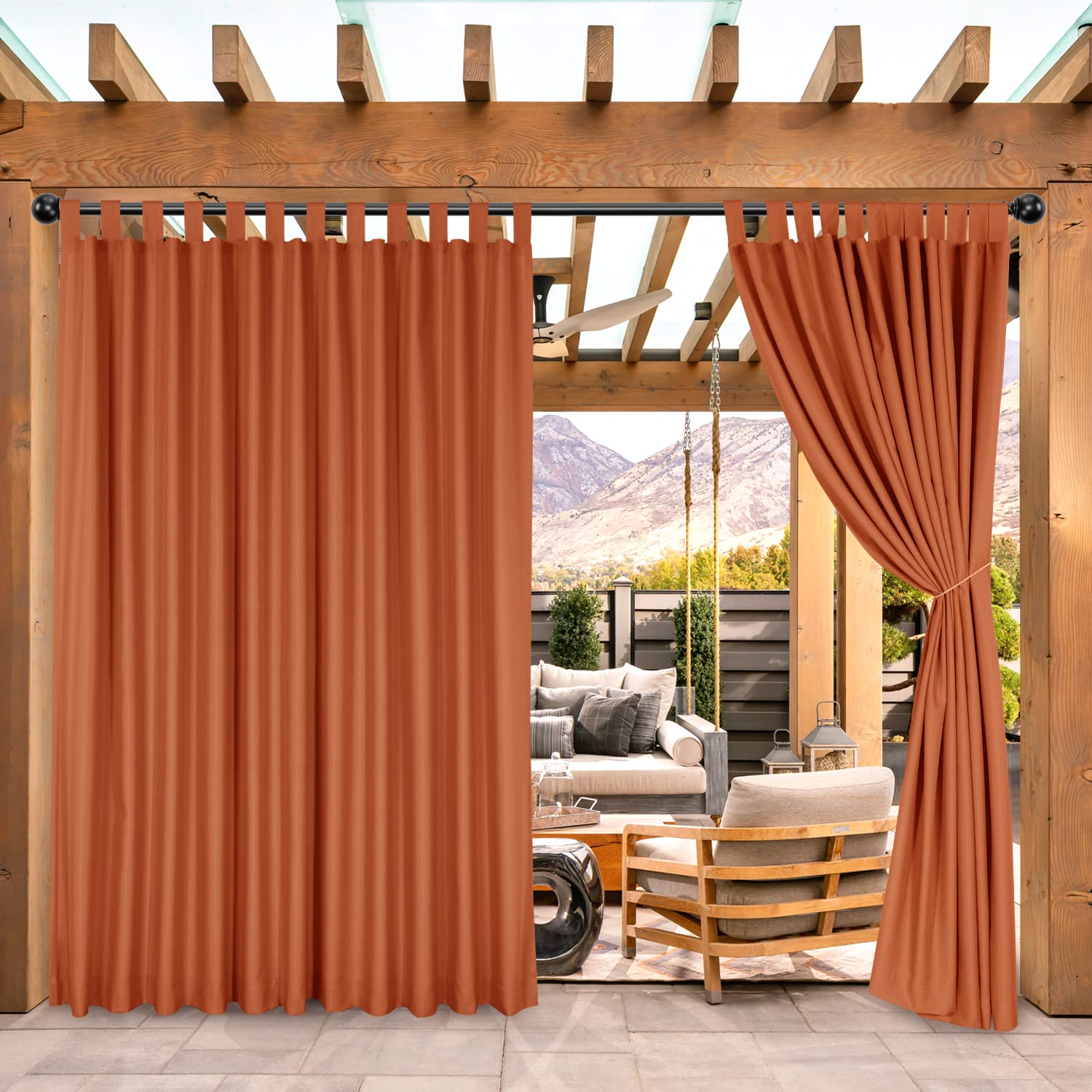 BONZER Outdoor Curtains for Patio Waterproof, Tab Top Weatherproof Outside Curtains for Porch, Pergola, Gazebo, Cabana, Pavilion, 1 Panel, 52x84 Inch, Beige