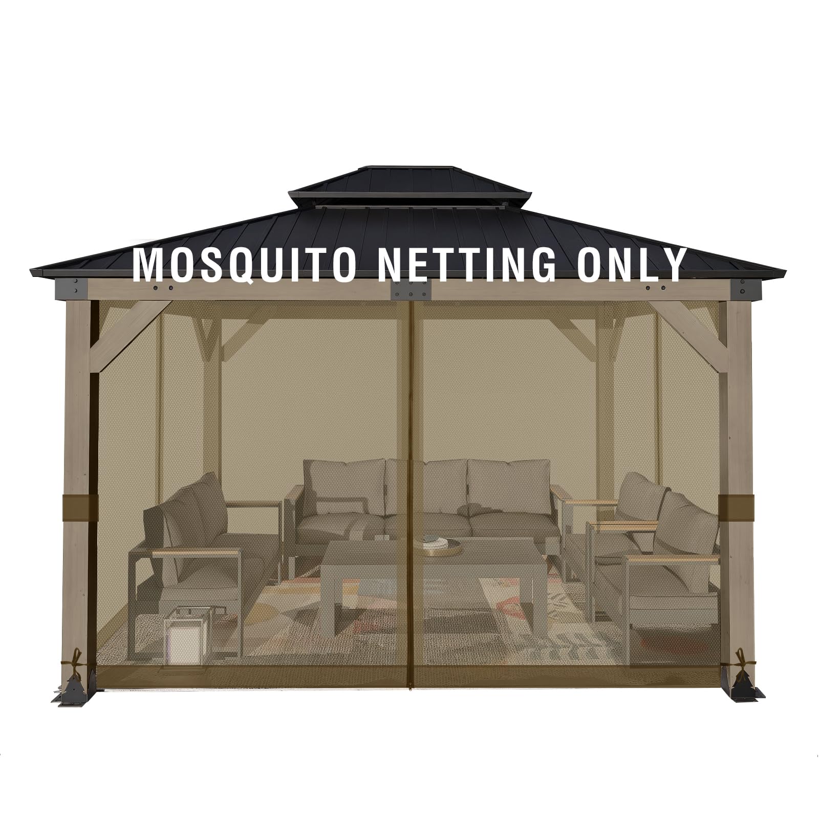 Aoodor Universal 12x12 ft Gazebo Mosquito Netting, Replacement 4-Panel Sidewalls with Double Zippers for Patio, Backyard, Deck, and Lawn (Netting Only, Gray)
