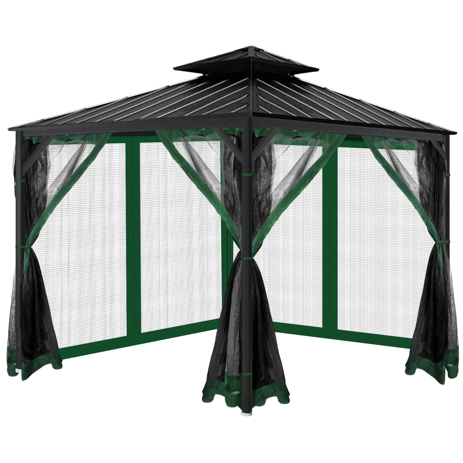 Gazebo Universal Replacement Mosquito Netting, 10'x10' Gazebo Netting Outdoor, 4-Panel Screen Walls for Outdoor Patio with Zipper (Mosquito Net Only) (Brown)