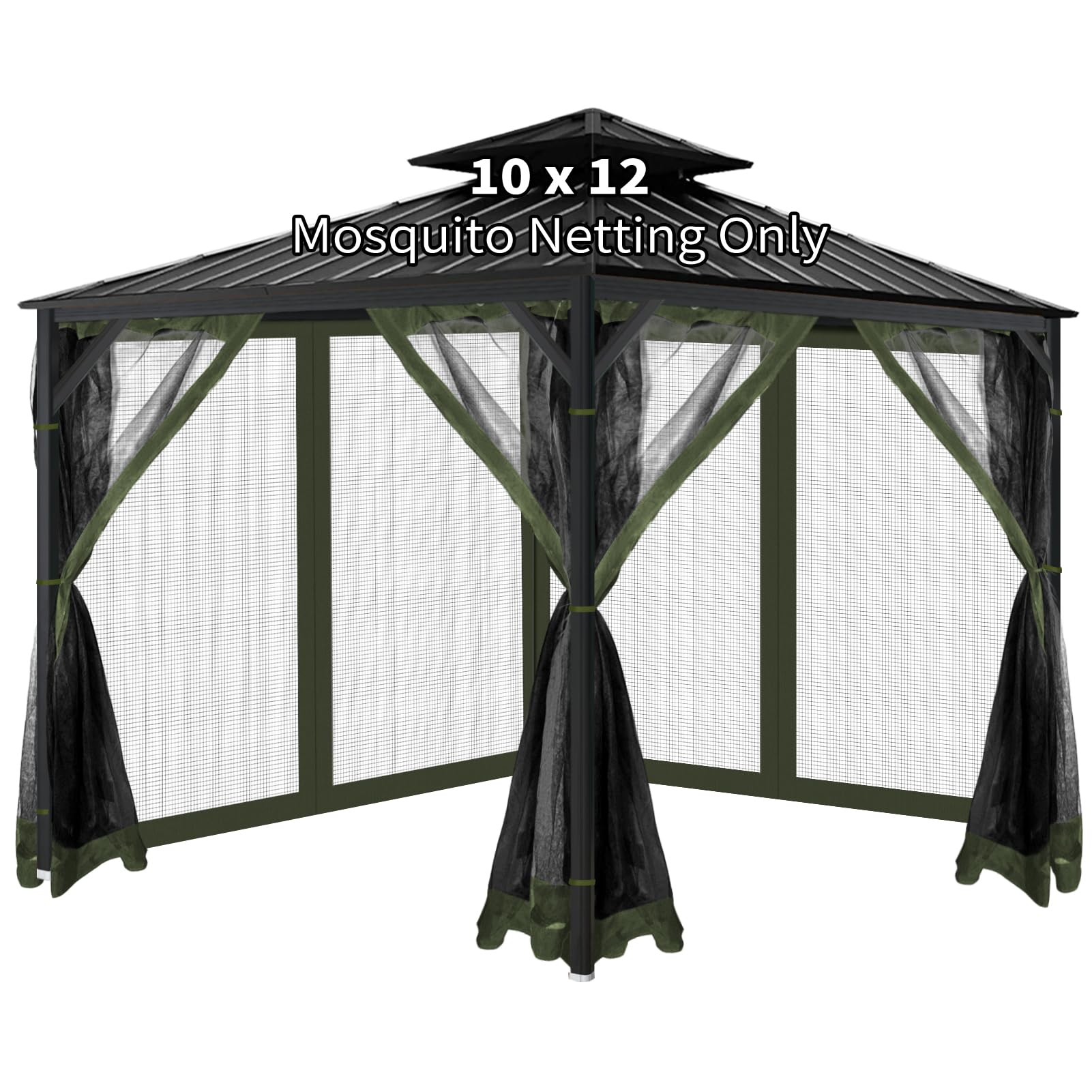 Gazebo Universal Replacement Mosquito Netting, 10'x10' Gazebo Netting Outdoor, 4-Panel Screen Walls for Outdoor Patio with Zipper (Mosquito Net Only) (Brown)