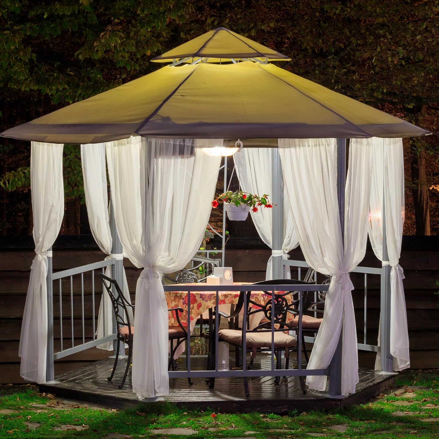 Deconovo Outdoor Sheer Curtains for Patio, Waterproof Voile Curtain Panels, Light Filtering Privacy Drapes for Pergola Gazebo Porch, Indoor Outdoor Use, Back Tab（White, 54x120 Inch, 2 Panels)