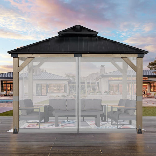 Aoodor Universal 12x12 ft Gazebo Mosquito Netting, Replacement 4-Panel Sidewalls with Double Zippers for Patio, Backyard, Deck, and Lawn (Netting Only, Gray)