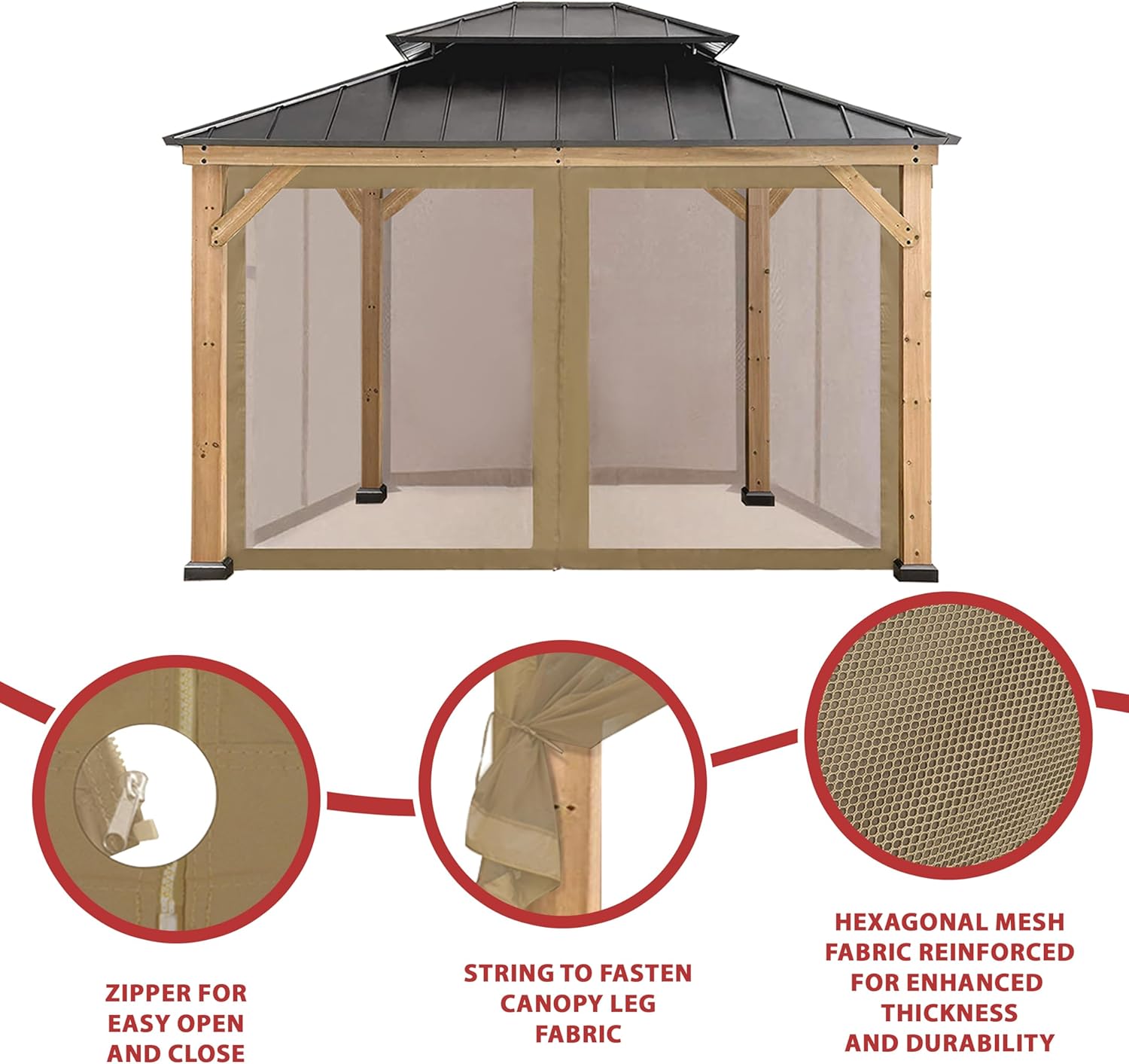 CoastShade Universal Replacement Canopy Mosquito Netting Screen Sidewalls Only for 10' x 12' Gazebo Canopy