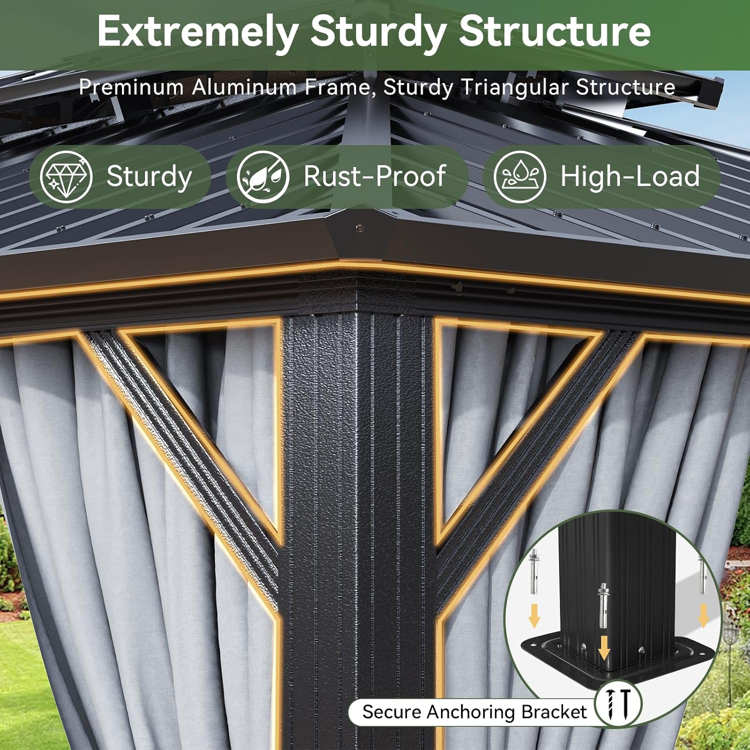 Aoxun 10x12 Gazebo Hardtop Gazebo with Double Galvanized Steel Roof Outdoor Pavilion with Breathable Netting and Privacy Curtain for Backyard (Gray)