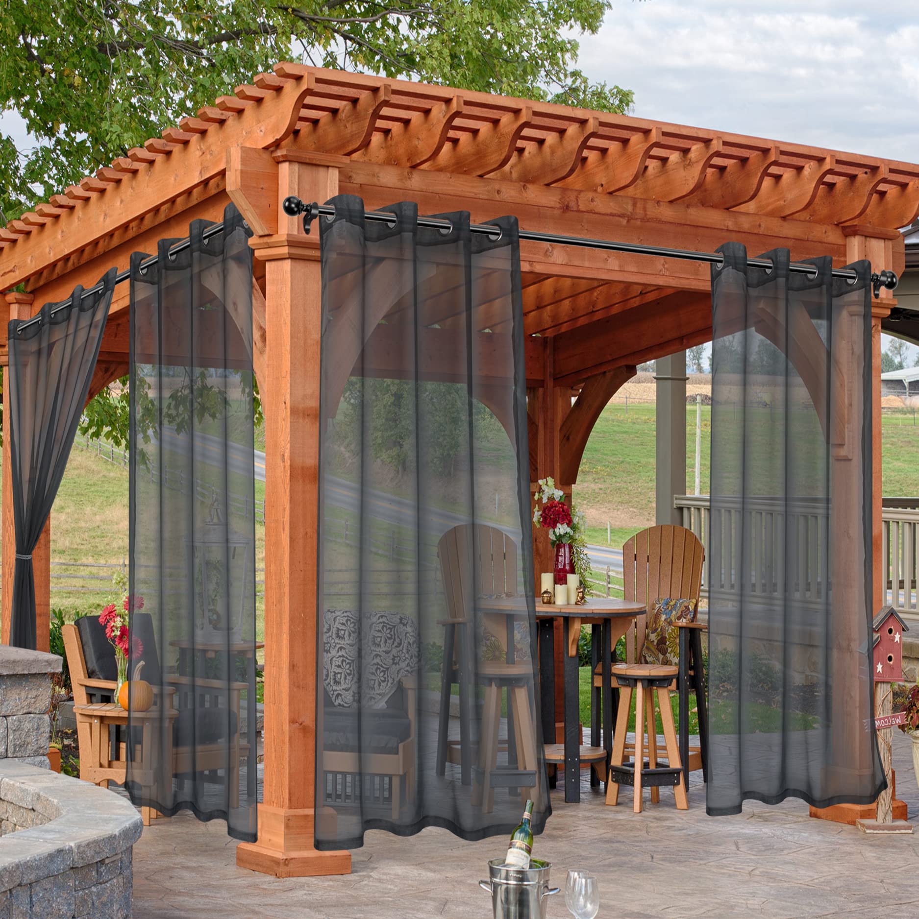 HolidayIdeas White Outdoor Sheer Curtains for Patio Waterproof, 4 Panels - 54 x 84 Inch - Light Filtering Voile Outside Curtains Grommet Drapes for Front Porch, Gazebo, Pergola, Backyard