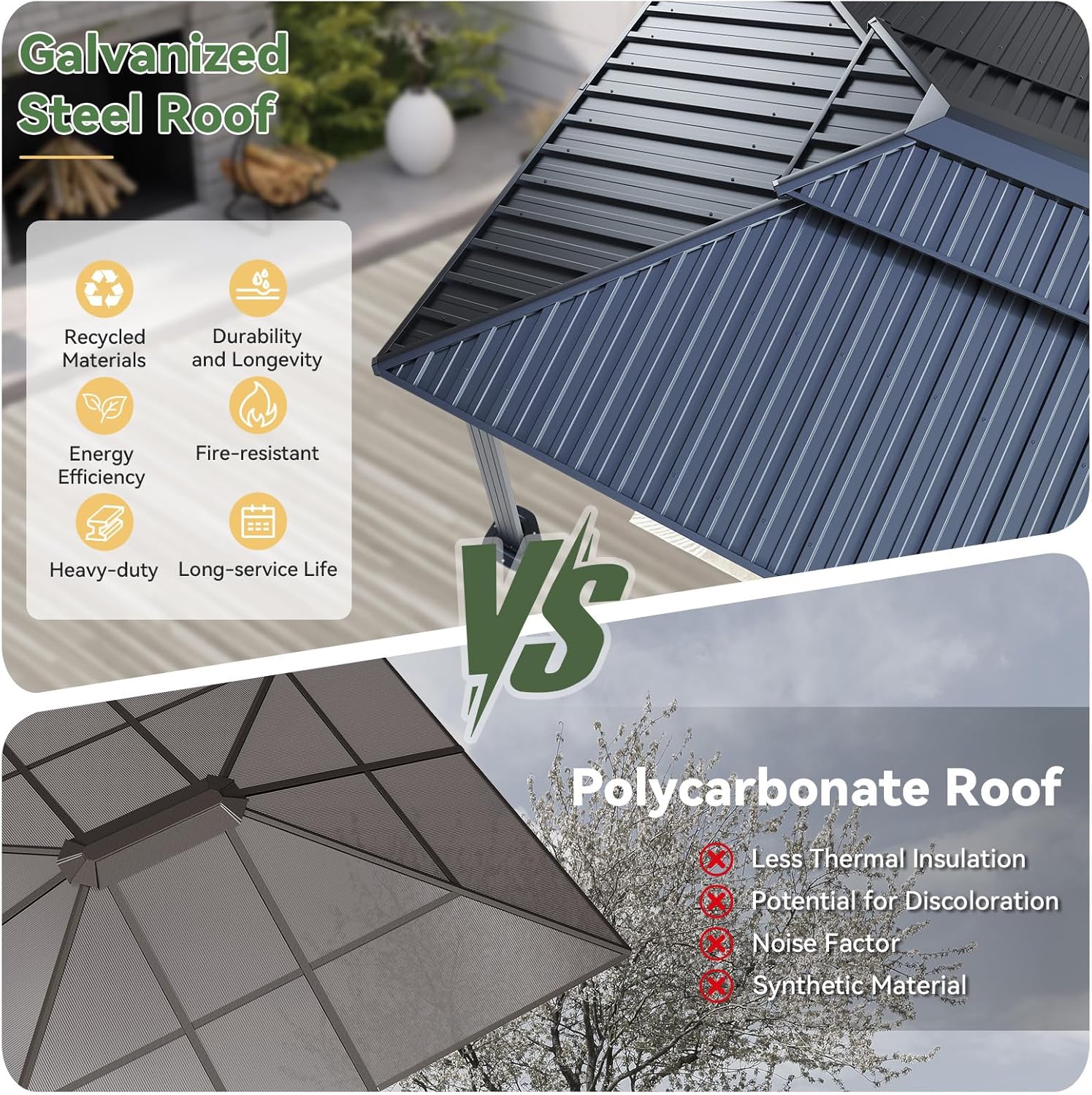 Aoxun 10x12 Gazebo Hardtop Gazebo with Double Galvanized Steel Roof Outdoor Pavilion with Breathable Netting and Privacy Curtain for Backyard (Gray)