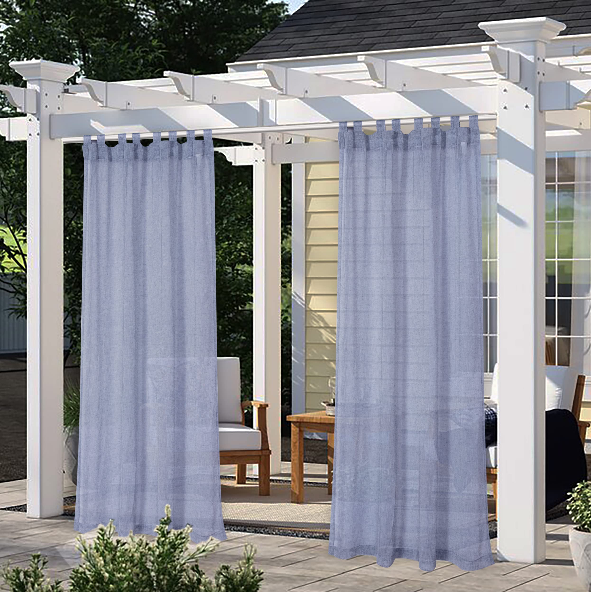 LORDTEX Burlap Linen Look Outdoor Curtain for Patio - 2 Panels Waterproof Tab Top Sheer Curtains for Pergola, Porch, Cabana and Gazebo Indoor/Outdoor Voile Sheer Drapes, 52 x 84 Inch, White