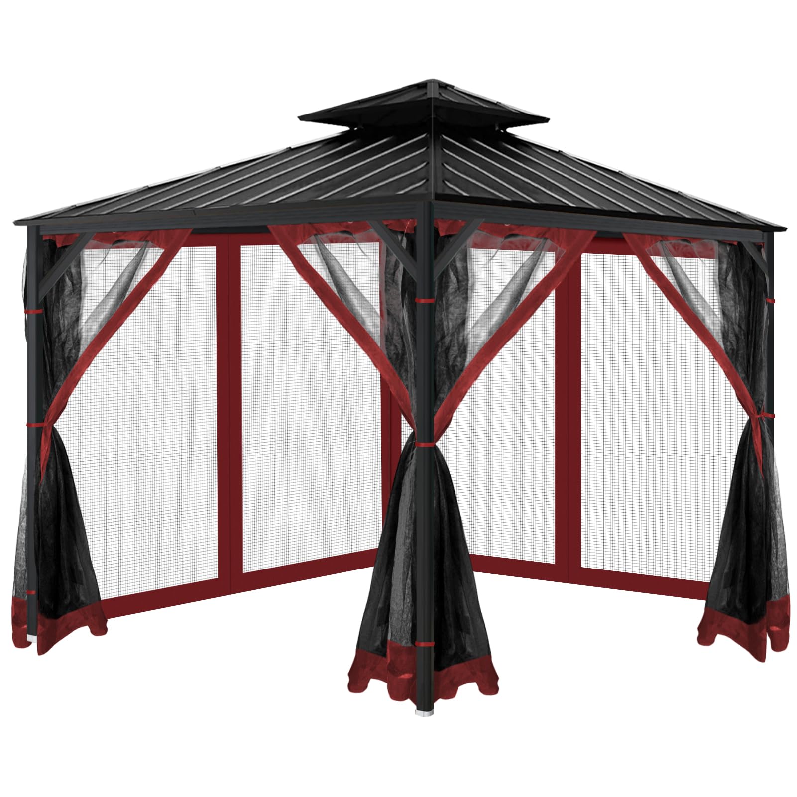 Gazebo Universal Replacement Mosquito Netting, 10'x10' Gazebo Netting Outdoor, 4-Panel Screen Walls for Outdoor Patio with Zipper (Mosquito Net Only) (Brown)