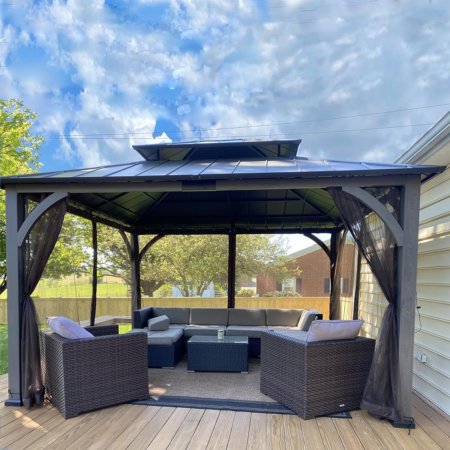 Gazebo Universal Replacement Mosquito Netting, Upgrade 12' x 14' Outdoor Canopy Net Screen 4-Panel Sidewall Curtain, with Zippers, Easy to Install, Fit for Most Gazebo 12x14 Canopy, Black