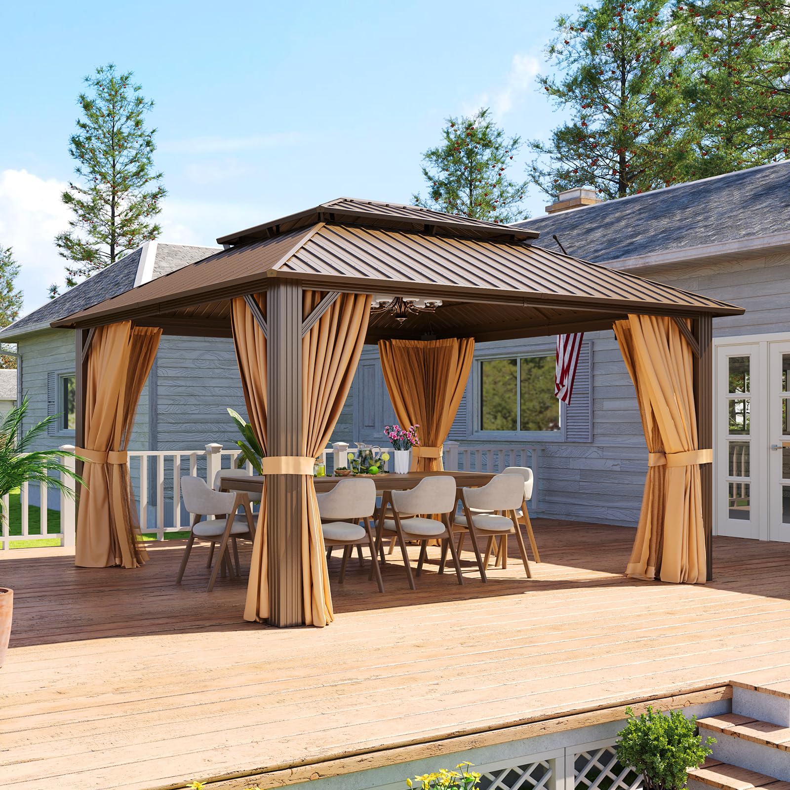 Aoxun 10x12 Gazebo Hardtop Gazebo with Double Galvanized Steel Roof Outdoor Pavilion with Breathable Netting and Privacy Curtain for Backyard (Gray)