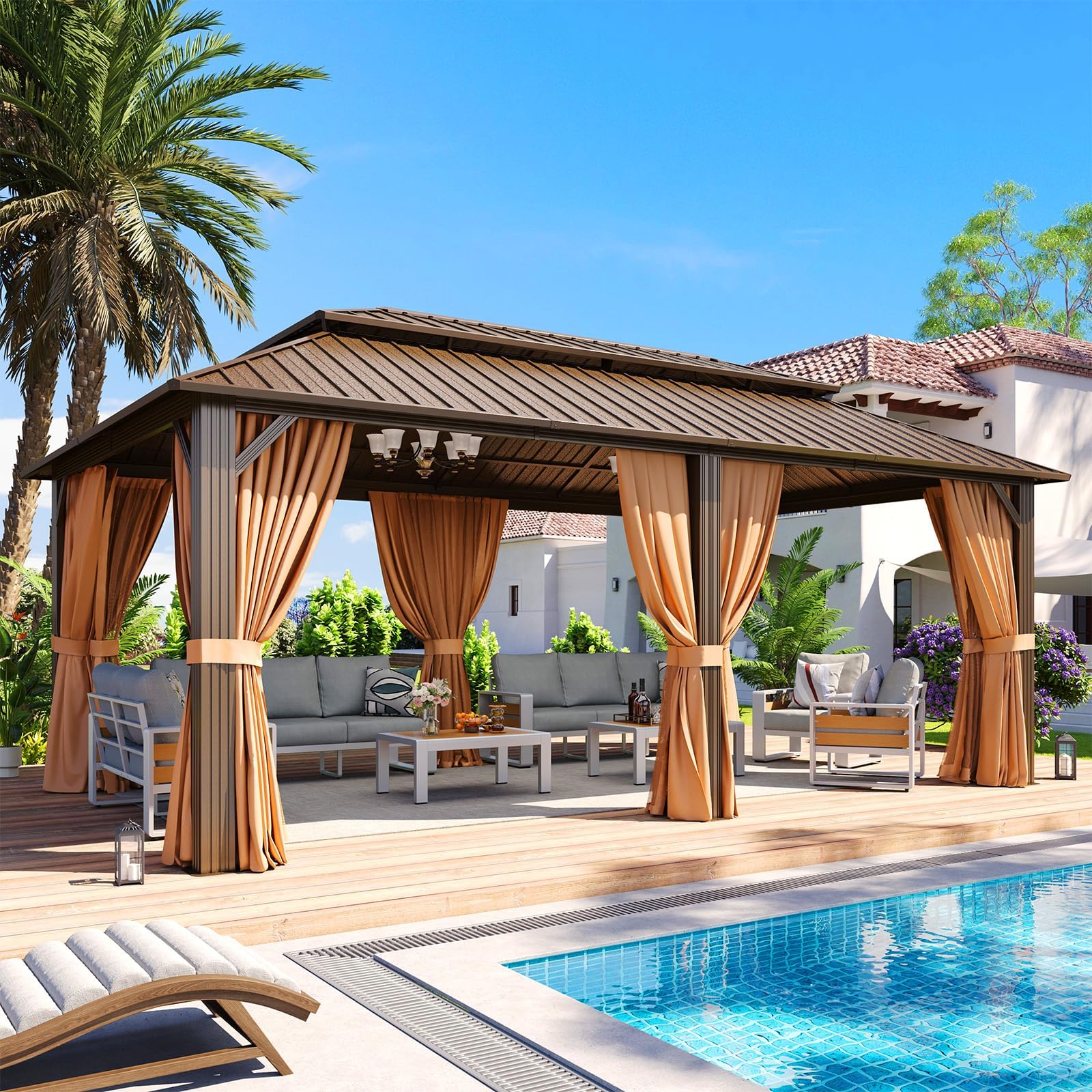 Aoxun 10x12 Gazebo Hardtop Gazebo with Double Galvanized Steel Roof Outdoor Pavilion with Breathable Netting and Privacy Curtain for Backyard (Gray)