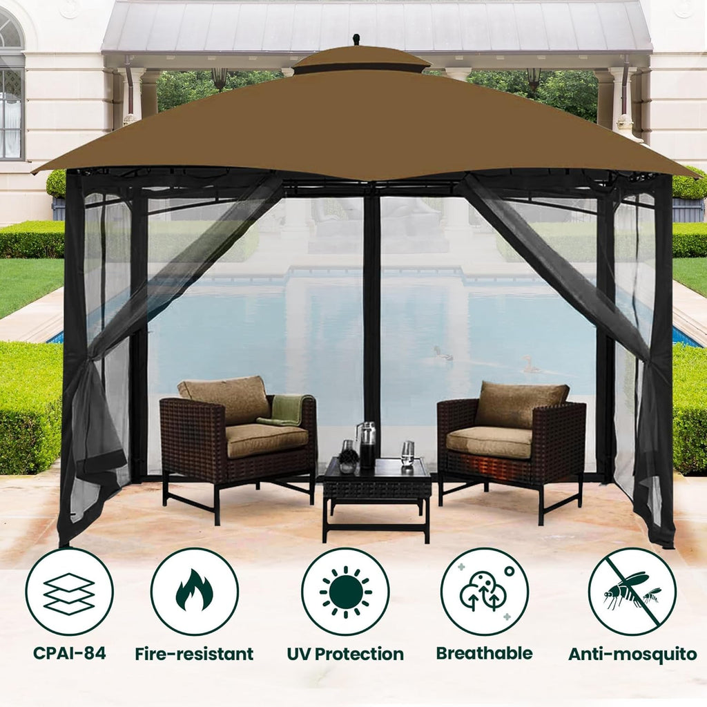 Gazebo Universal Replacement Mosquito Netting, Upgrade 12' x 14' Outdoor Canopy Net Screen 4-Panel Sidewall Curtain, with Zippers, Easy to Install, Fit for Most Gazebo 12x14 Canopy, Black