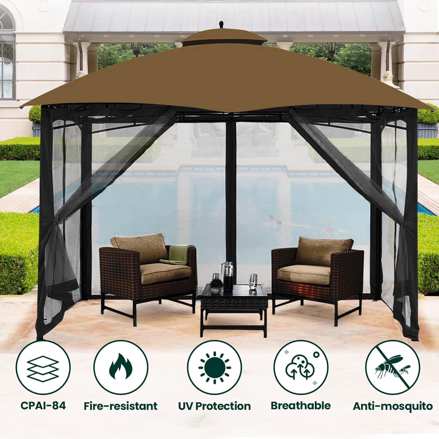 Gazebo Universal Replacement Mosquito Netting, Upgrade 12' x 14' Outdoor Canopy Net Screen 4-Panel Sidewall Curtain, with Zippers, Easy to Install, Fit for Most Gazebo 12x14 Canopy, Black