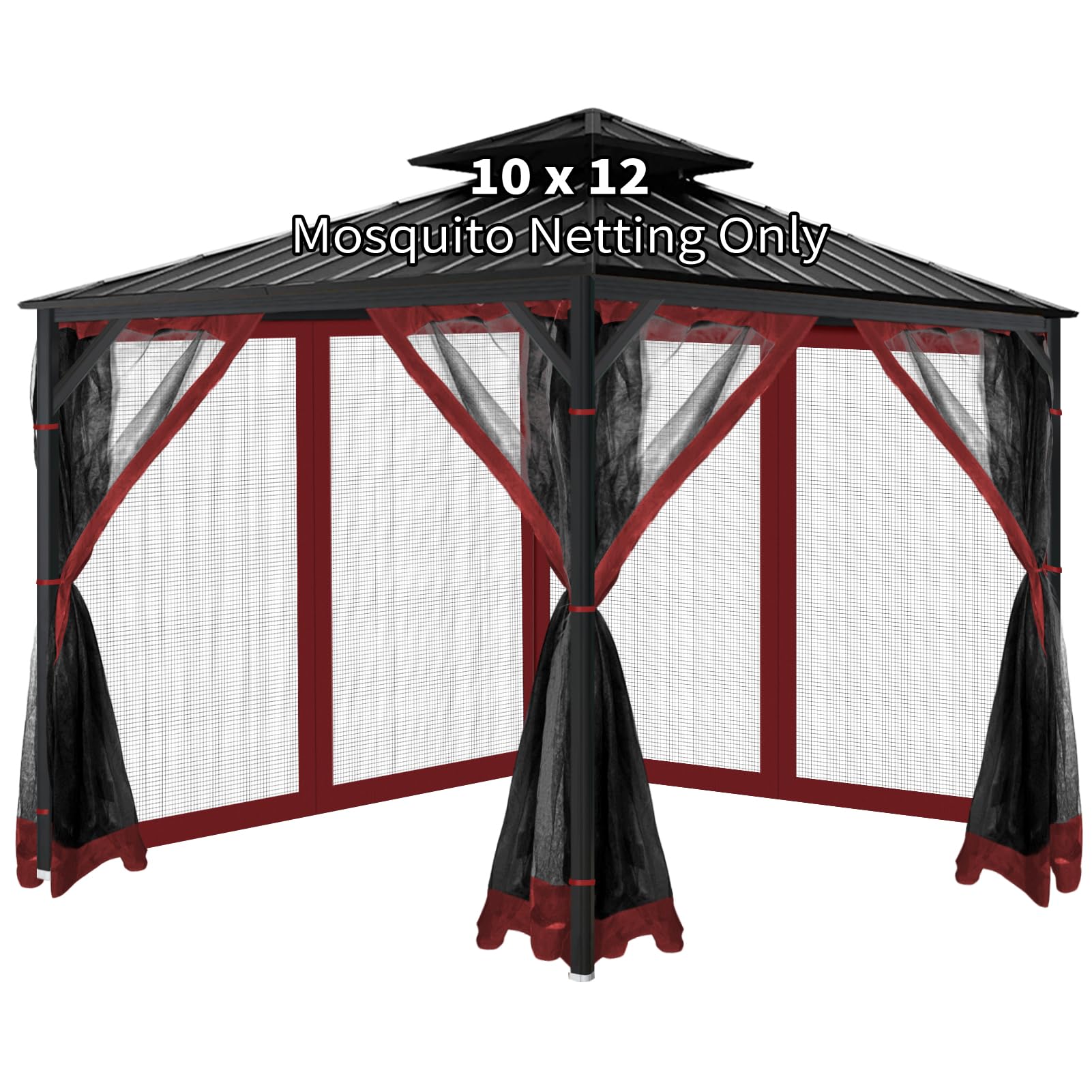 Gazebo Universal Replacement Mosquito Netting, 10'x10' Gazebo Netting Outdoor, 4-Panel Screen Walls for Outdoor Patio with Zipper (Mosquito Net Only) (Brown)