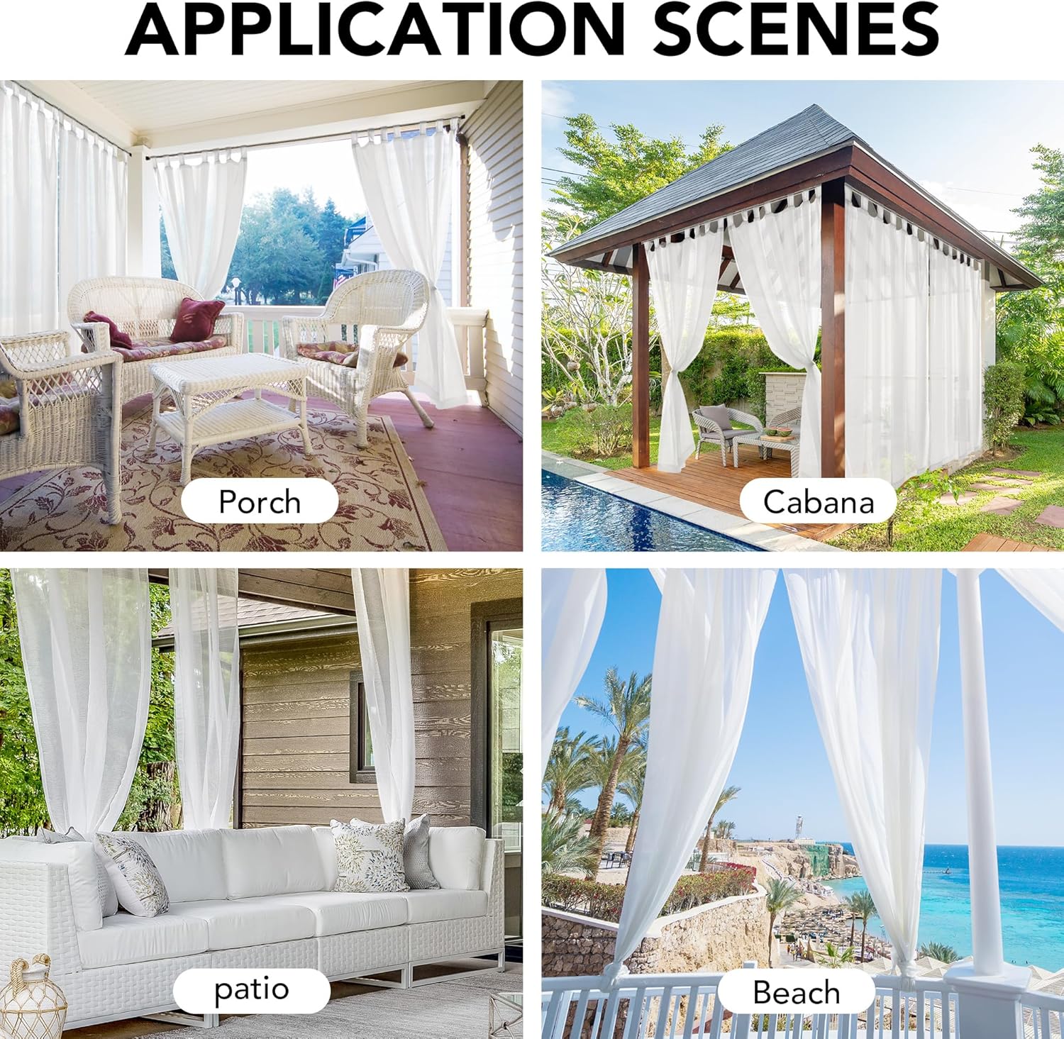 Deconovo Outdoor Sheer Curtains for Patio, Waterproof Voile Curtain Panels, Light Filtering Privacy Drapes for Pergola Gazebo Porch, Indoor Outdoor Use, Back Tab（White, 54x120 Inch, 2 Panels)