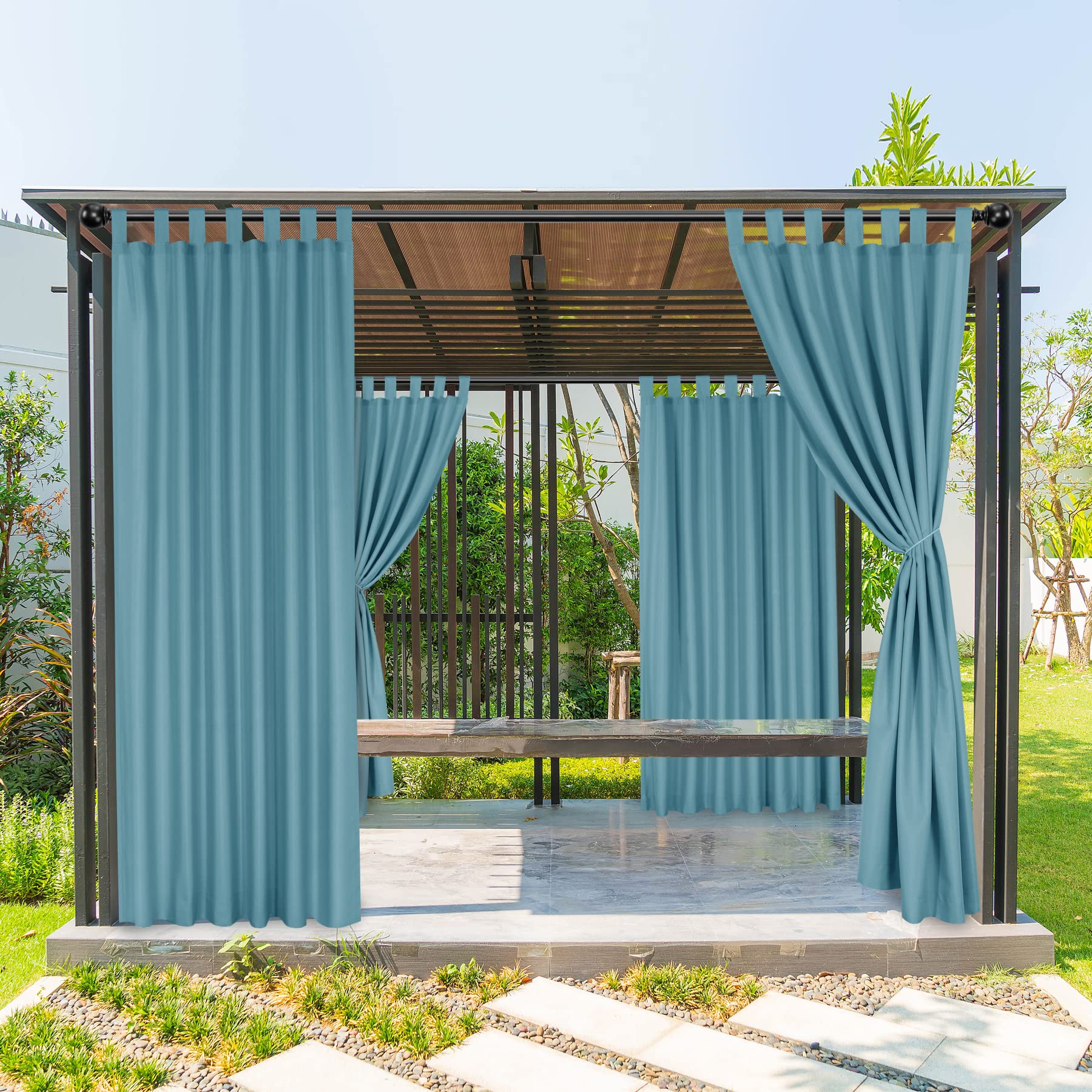 BONZER Outdoor Curtains for Patio Waterproof, Tab Top Weatherproof Outside Curtains for Porch, Pergola, Gazebo, Cabana, Pavilion, 1 Panel, 52x84 Inch, Beige