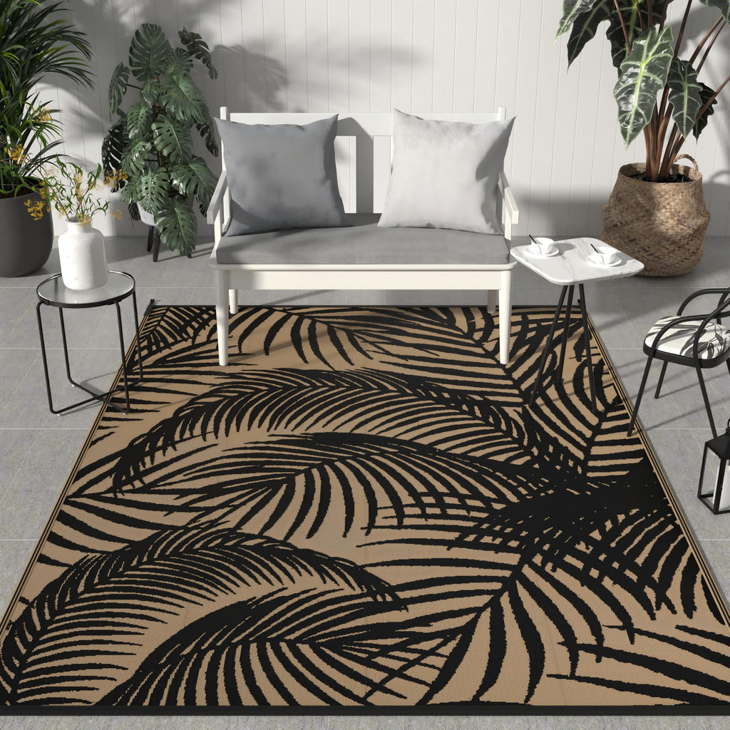 GENIMO Outdoor Rug 5' x 8' Waterproof for Patios Clearance, Reversible Plastic Straw Camping Carpet, Large Area Rugs Mats for RV, Picnic, Backyard, Deck, Balcony, Porch, Beach, Grey&White